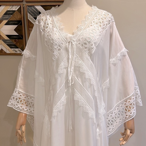 Self-Portrait Resort Collection White Sheer Lace Kaftan Cape Dress US 6 - Picture 5 of 15